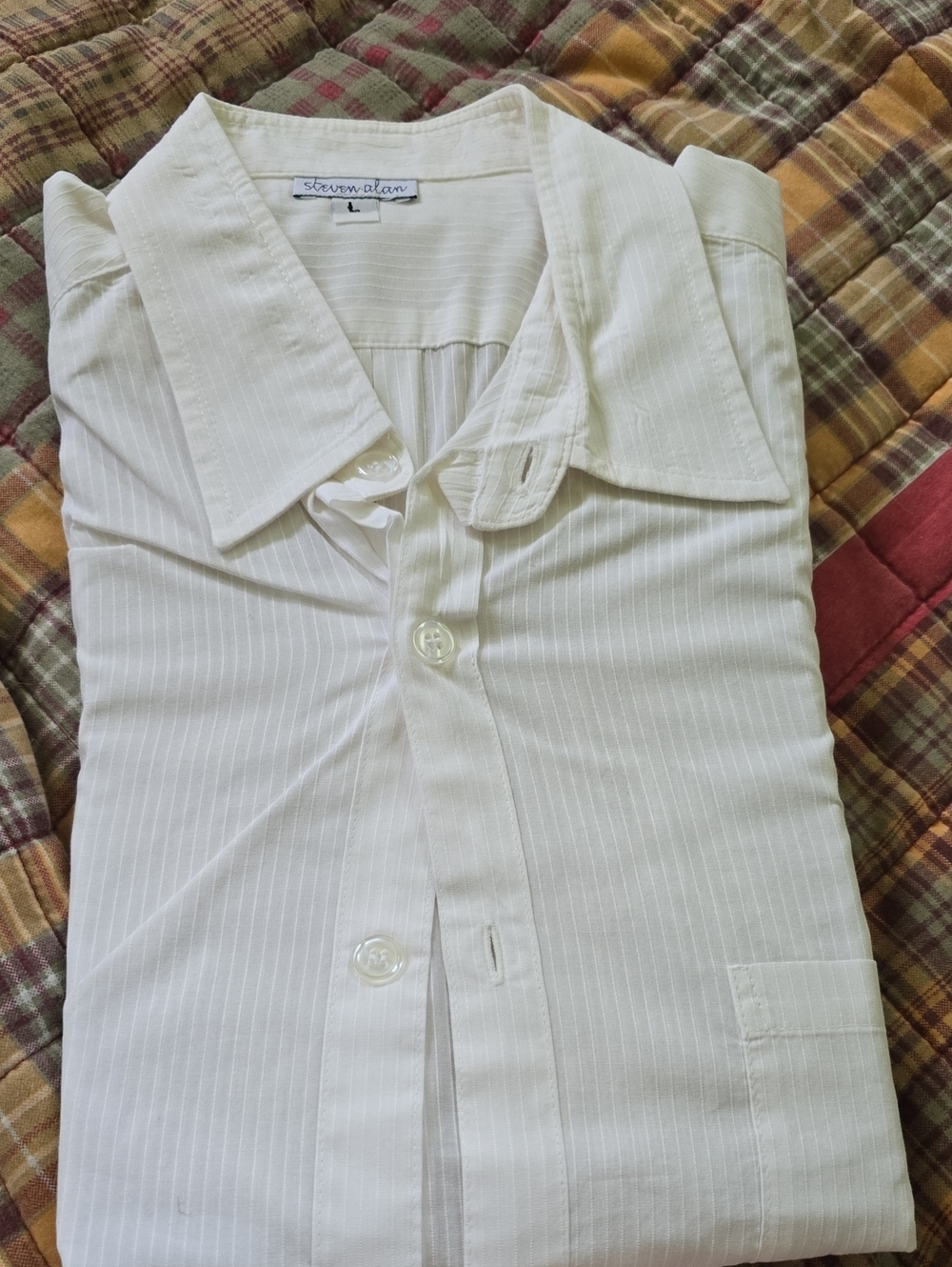 Steven Alan 100% Cotton White Textured Pinstripe Men's Button Shirt